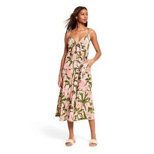 NWT Agua Bendita x Target Womens Peony Botanical Print TieFront Midi Dress SMALL